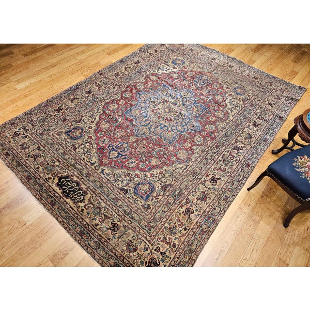 19th Century Persian Kerman Lavar Rug, Hand-Knotted Wool, Floral Pattern, Red & Ivory, 8x11 For Sale - Image 15 of 18