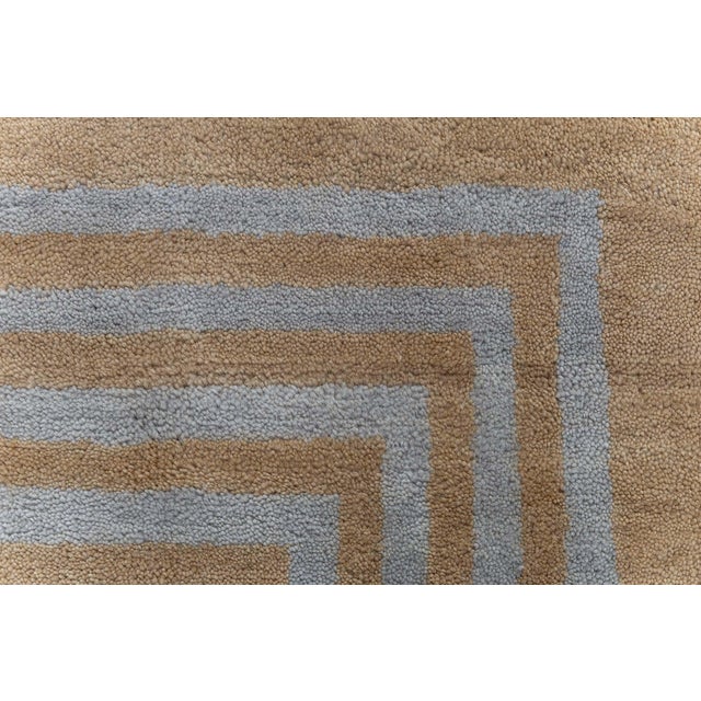 Modern Art Deco Tan Rug "Skyscape" Bauhaus Patterned Sunset Skyline For Sale - Image 4 of 9