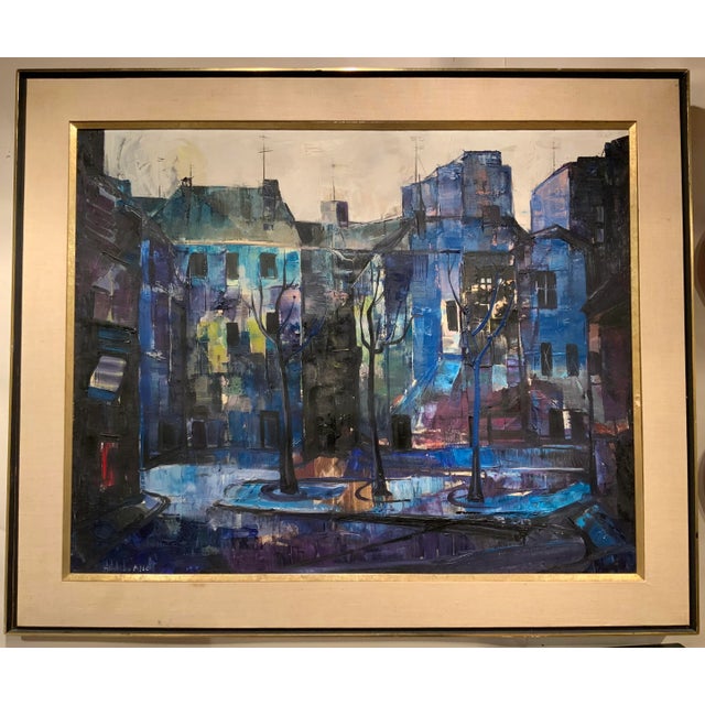 “Cityscape” Large 1950s Vintage Oil on Canvas by Bert Hildebrandt For Sale In Providence - Image 6 of 6