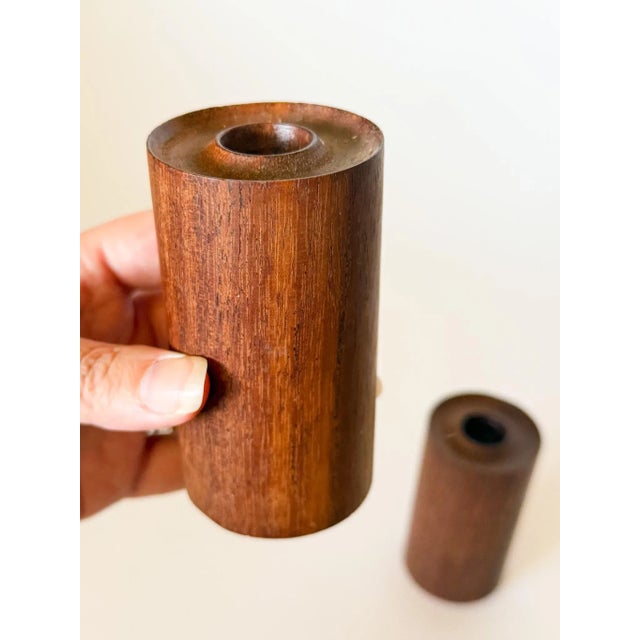 Mid 20th Century Mid 20th Century Danish Style Wood Cylinder Candle Holders For Sale - Image 5 of 5
