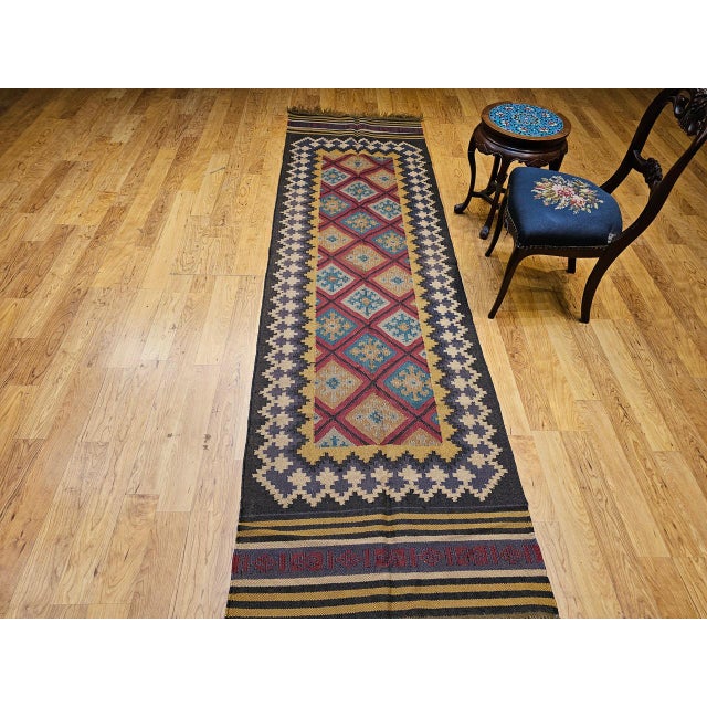 Vintage Turkish Tribal Runner, Flat-Woven Wool, Allover Geometric Patterns, 3’ x 10’ For Sale - Image 11 of 11