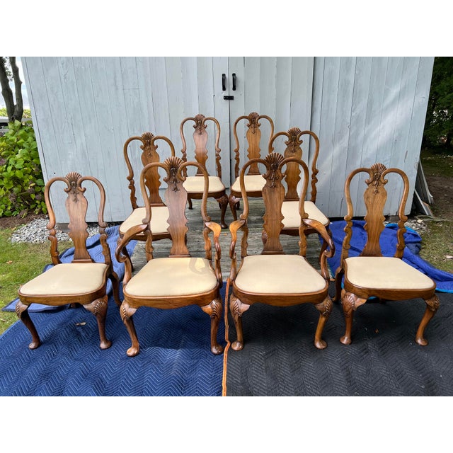 Set of 8 Vintage Queen Anne Dining Chairs With Carved Cabriolet Legs and Splats For Sale - Image 12 of 12