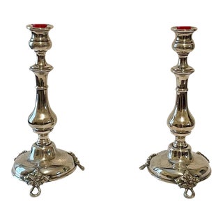 Danish Hallmarked Silver Candle Holders, a Pair For Sale