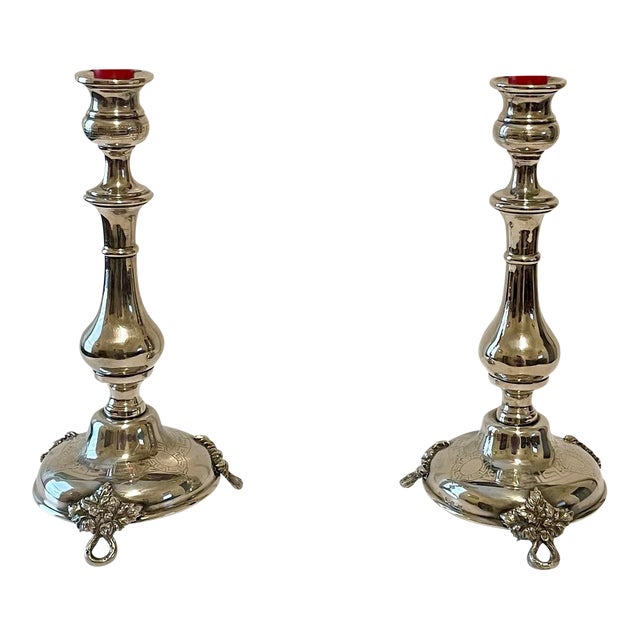 Danish Hallmarked Silver Candle Holders, a Pair For Sale