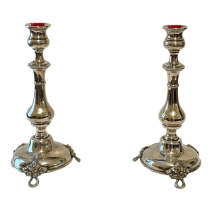 Danish Hallmarked Silver Candle Holders, a Pair