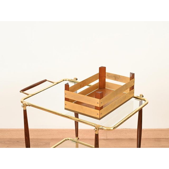 Large Walnut and Brass Bar Crate by T. Barbi, Italy, 1970s For Sale - Image 13 of 15