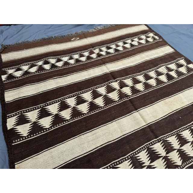 6x12 Vintage Flat Weave Kilim Rug, Brown & Ivory Geometric Design, Handwoven Wool Rug For Sale - Image 4 of 12