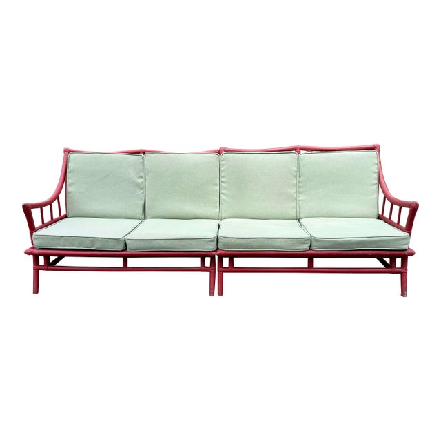 1950’s Ficks Reed / McGuire Style 2-Piece Sectional Sofa in Red For Sale