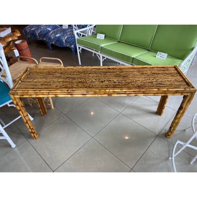 Vintage Tortoise Bamboo Reed Console Sofa Entry Table For Sale - Image 13 of 13