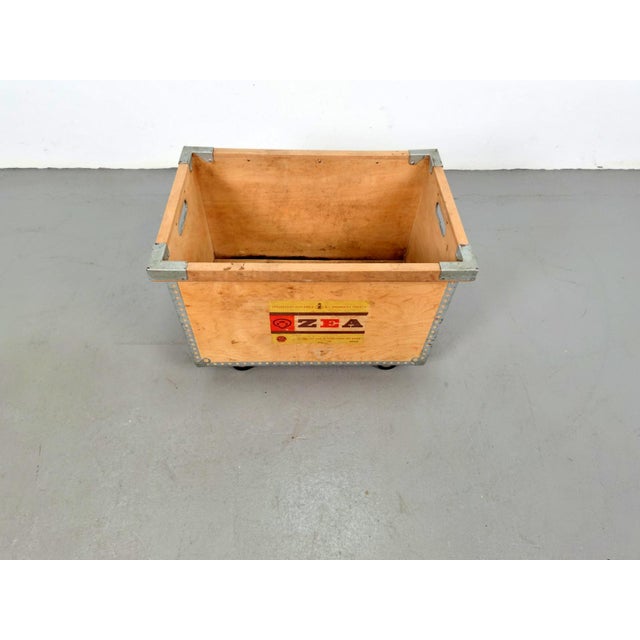 Large Wooden Chest on Casters with Metal-Reinforced Corners, 1960s For Sale - Image 6 of 9