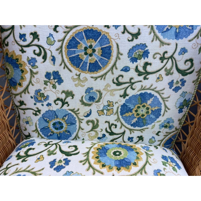 Vintage Henry Link for Lexington Woven Rattan and Wicker Lounge Armchairs With Floral Upholstery | a Pair For Sale - Image 14 of 14
