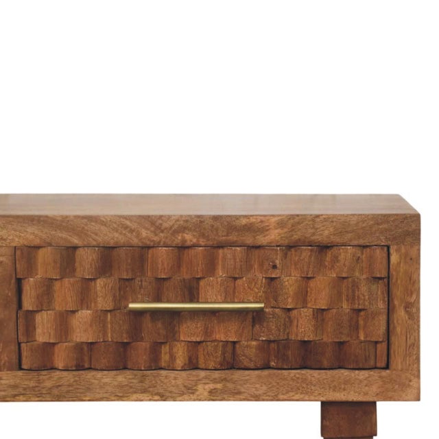 Golden Teak-Finish Mango Wood Brass-Accent Console Table For Sale - Image 4 of 8