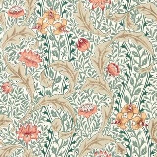 Morris & Co. Wild Tulip & Vine Wallpaper in Coral/Teal- a sample For Sale