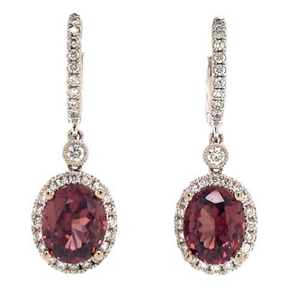 Natural Tourmaline Rubellite Diamond Earrings 18k Gold 6.62 TCW Certified For Sale