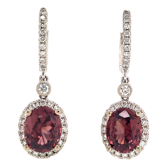 Natural Tourmaline Rubellite Diamond Earrings 18k Gold 6.62 TCW Certified For Sale