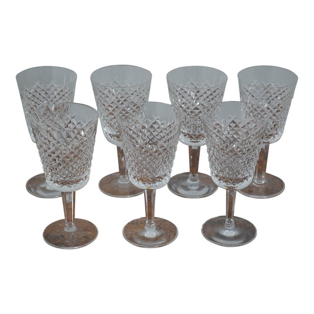Set of 7 Waterford Alana 7 Inch Cut Crystal Wine Glasses For Sale