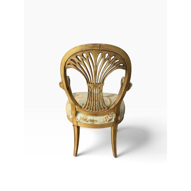 Wood Vintage Italian Neoclassical Giltwood Bird Arm Chair With Botanical Floral Upholstery For Sale - Image 7 of 14