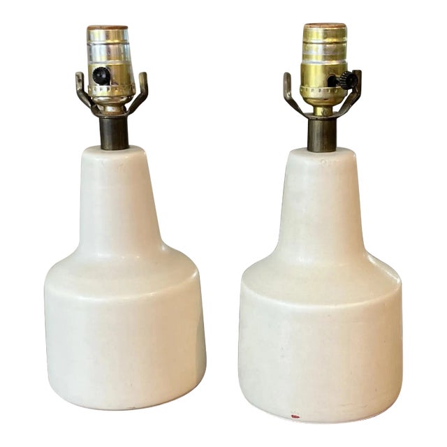 1960s Lotte and Gunnar Bostlund Stoneware Lamps in Bone White For Sale
