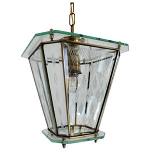 Vintage Italian Lantern in Crystal Cut Glass and Brass, 1950s