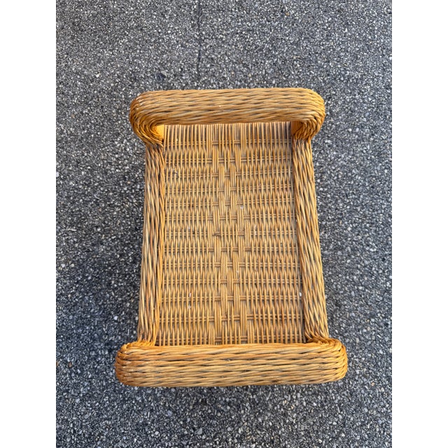 Vintage Wicker Vanity Set With Arched Mirror and Matching Stool For Sale In Philadelphia - Image 6 of 12