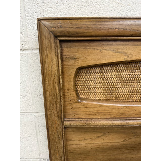Vintage Full Size Mid Century Modern Walnut and Woven Cane Bed For Sale - Image 10 of 13