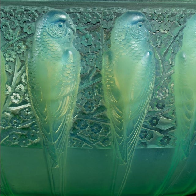 Rene Lalique "Parakeets" cup in green tinted opalescent glass called peppermint molded-pressed and patinated Model created...