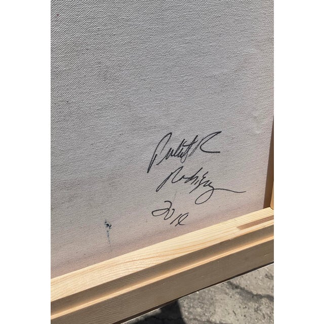 White Vintage Boho Original Oil Painting on Canvas For Sale - Image 8 of 8