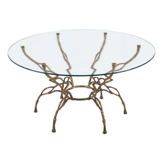 Hollywood Regency Zigzag Coffee Table in Bronze and Faux Bamboo, 1960s For Sale