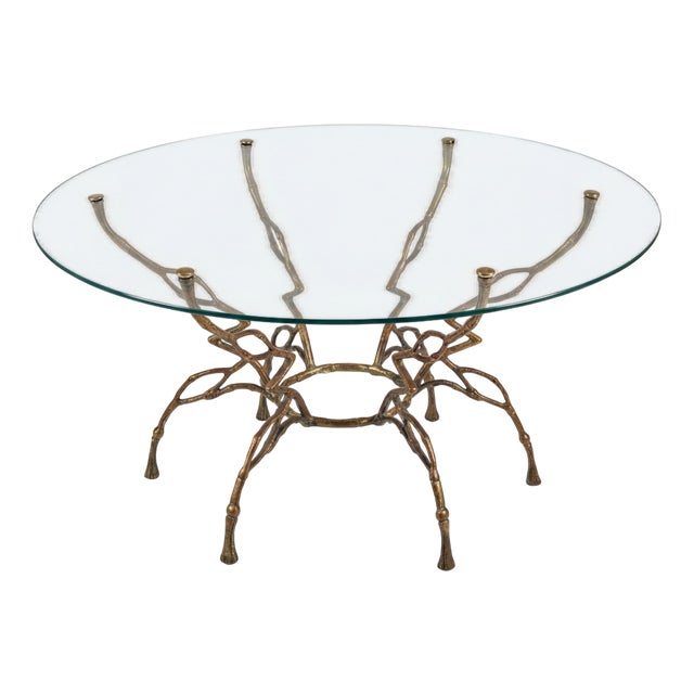 Hollywood Regency Zigzag Coffee Table in Bronze and Faux Bamboo, 1960s For Sale