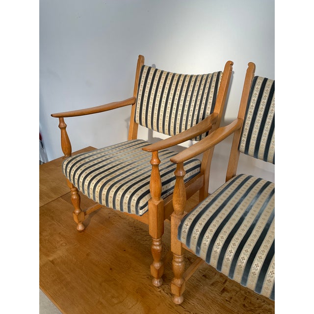 Pair of Mid-Century Scandinavian Modern Beech Lounge Chairs in Striped Upholstery For Sale - Image 11 of 17