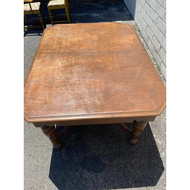 Wood 7pc Vintage Jacobean Dining Table Chairs Set Wood Kitchen Armchair For Sale - Image 7 of 10