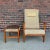 Mid century Danish recliner with ottoman. Depth while reclining- 47 inches Height while reclining- 37.5 inches Seat depth...
