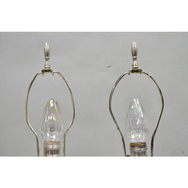 Silver Antique English Regency Silver Plated Footed Candlestick Table Lamps - A Pair For Sale - Image 8 of 16
