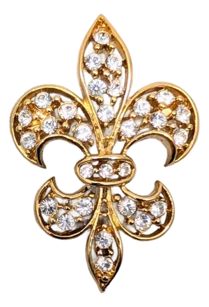 Vintage Signed Napier Goldtone Round Clear Rhinestone Fleur De Lis Brooch