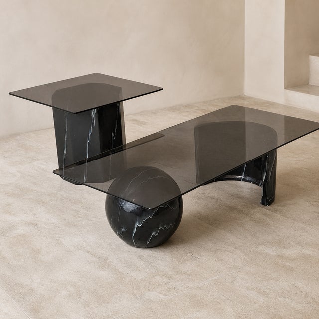 Postmodern Faux Marble Pedestal Side Table – Ceramic & Glass, 1980s, Mid-Century For Sale - Image 17 of 17