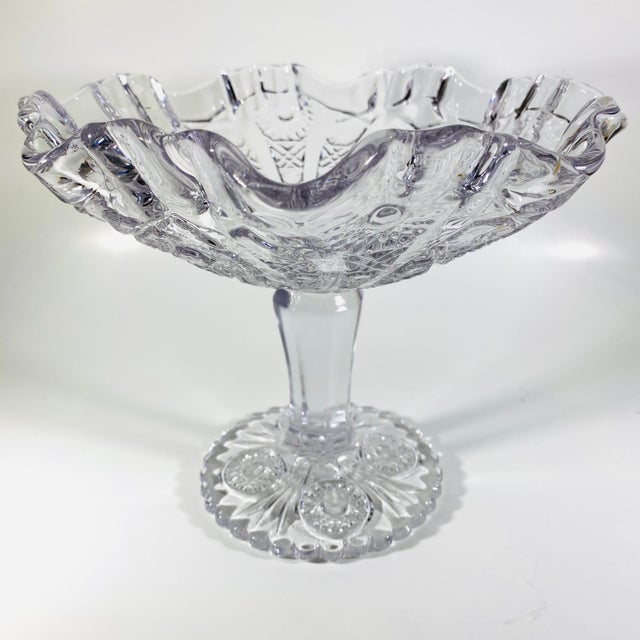 Vintage Pressed Glass Footed Ruffled Edge Candy Dish Compote | Chairish