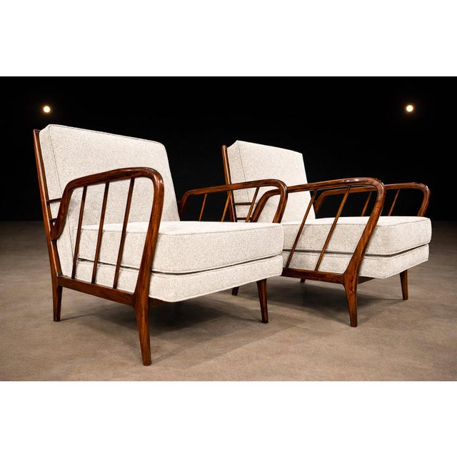 Mid-Century Brazilian Armchairs by Rino Levi, Hardwood & Boucle, 1960s For Sale - Image 9 of 16