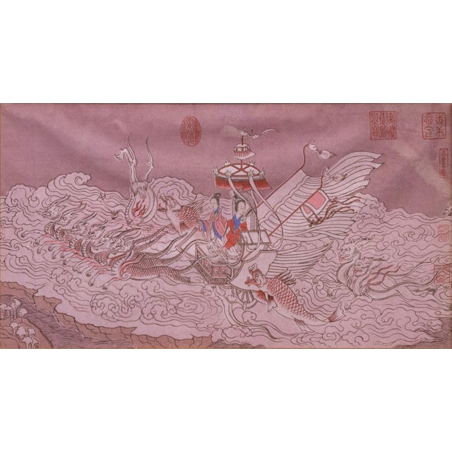 An antique ink and watercolor painting on paper titled “The Nymph in the Lo River” by a Tang Artist after Ku-Kai Chi (Gu...