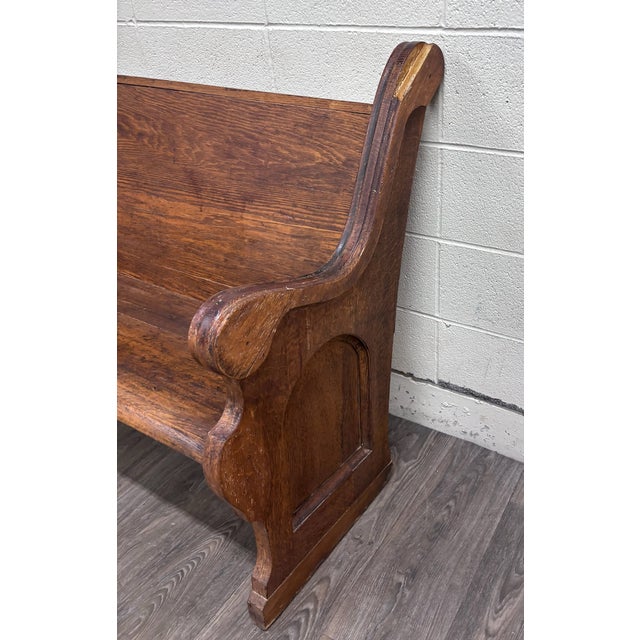 Antique Victorian Gothic Style Solid Oak Church Pew For Sale In Kansas City - Image 6 of 9