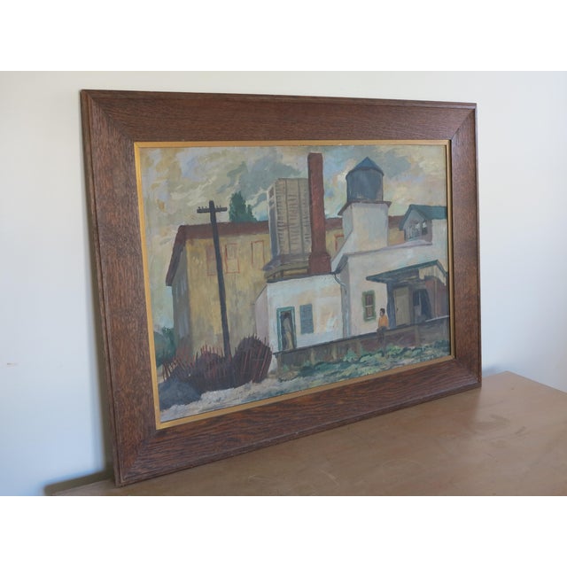 1940s Industrial "Railroad Siding" Painting on Board by John Fraser For Sale In New York - Image 6 of 8