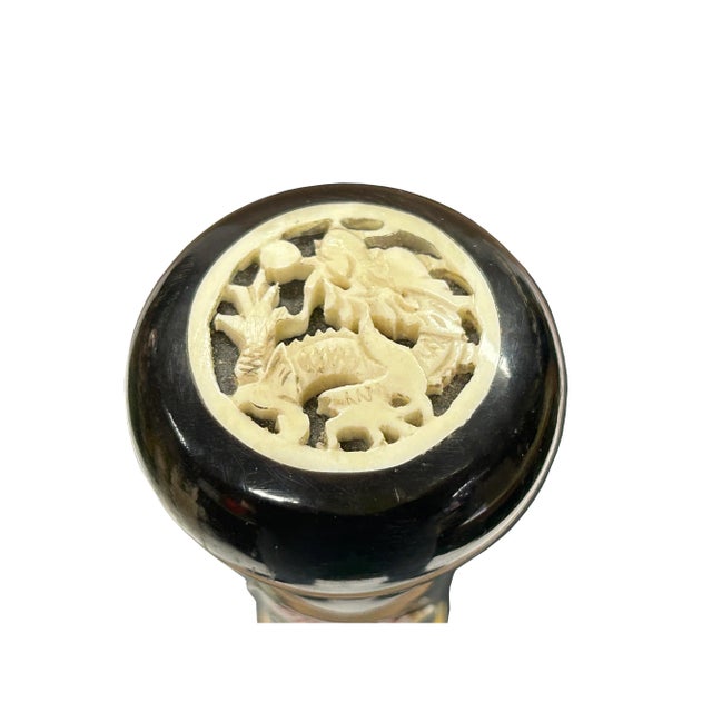 Vintage Chinese Lady Figures Engraved Motif Bone Color Resin Inset Walking Stick For Sale In San Francisco - Image 6 of 7