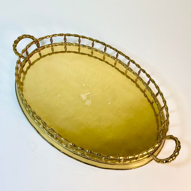 Mid-Century Hollywood Regency Boho Chic Coastal Faux Bamboo Brass Tray, Mottahedeh Attributed For Sale - Image 15 of 16