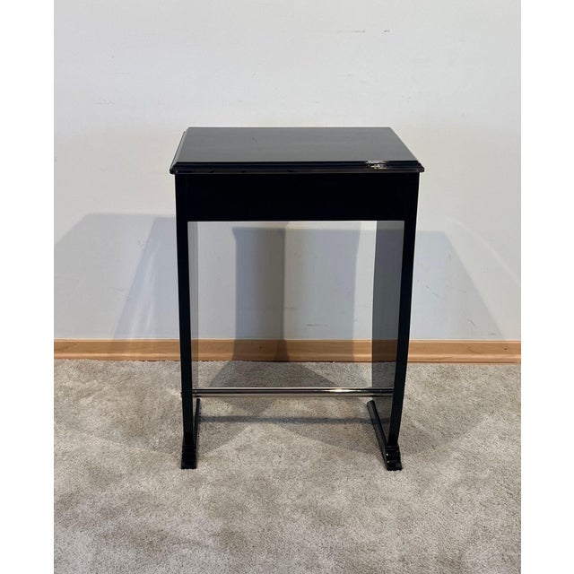 Black Art Deco Side Table with Drawer, Black Lacquer and Chrome, France, 1930s For Sale - Image 8 of 18