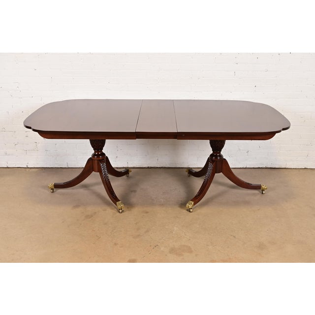 Stickley Georgian Mahogany Double Pedestal Extension Dining Table, Newly Refinished For Sale - Image 12 of 12