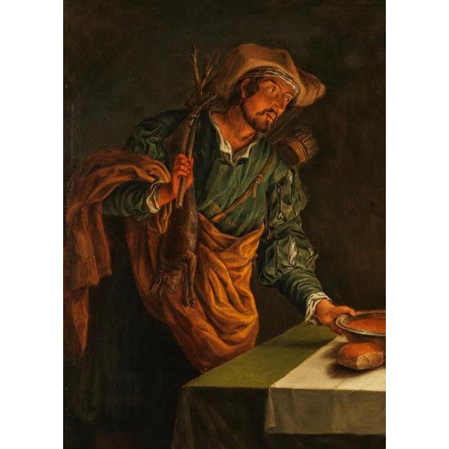 Matthias Stom (Stomer), Esau Sells Jacob His Birthright for a Bowl of Lentil Stew, Oil Painting on Canvas, Framed For Sale - Image 5 of 7