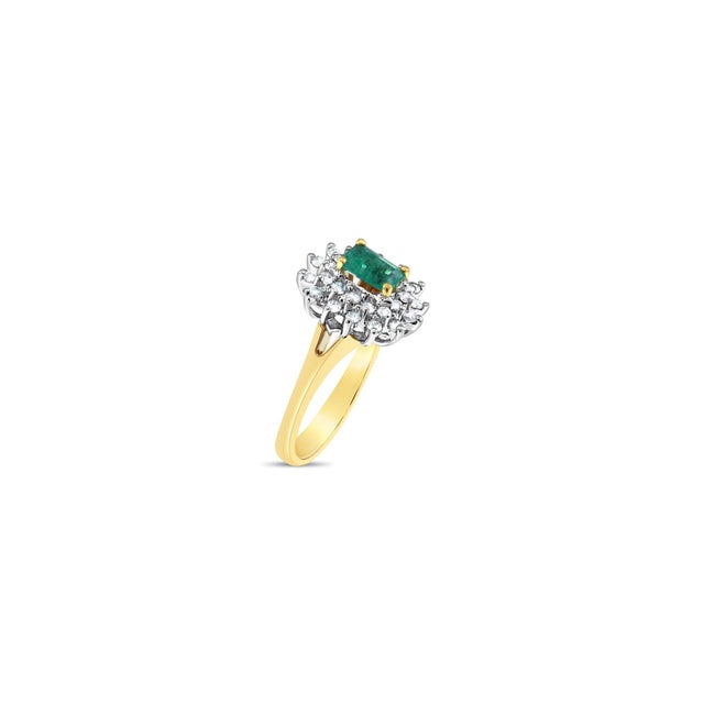 Contemporary One Carat Emerald & Diamond Halo Engagement Ring, Size 5 For Sale - Image 3 of 4