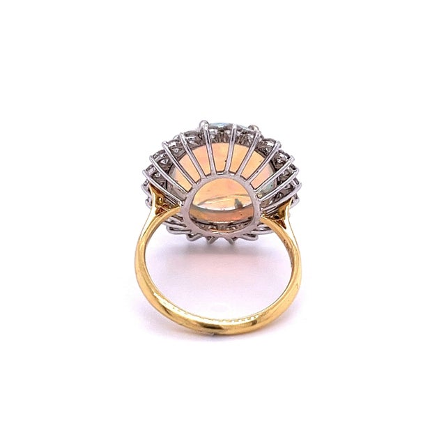 Contemporary GIA Certified 4.09-carat White Opal and Diamond Halo in Platinum and Gold Ring, Size 6.25 For Sale - Image 3 of 7