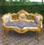 1980s French Louis XVI Settee in Gilded Beech, Blue Damask & Tan Velvet For Sale - Image 12 of 12