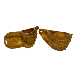 Hand Wood Carved Vintage Ritual Cups - A Pair