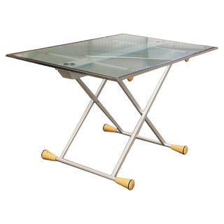 Extendable Side Table in Glass with Steel Structure For Sale